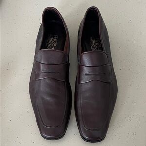 Salvatore Ferragamo Men's Dark Brown Leather Slip-Ons